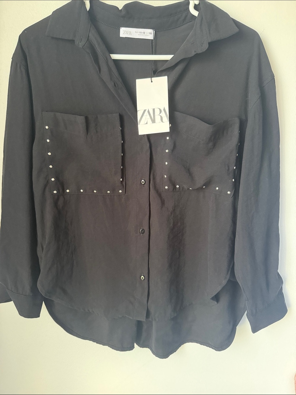 Zara Black Button-Down Shirt with Studded Chest Pockets